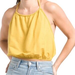 ZARA mustard Yellow Cropped Halter Top. Size Large.